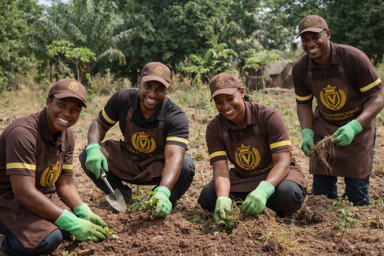 Foundation members working on the land